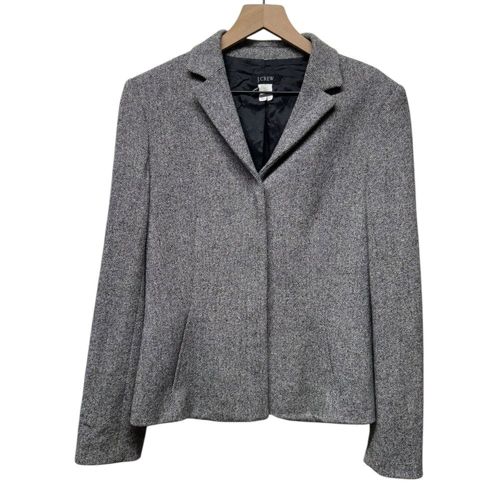 J‎ Crew Blazer Womens Sz 12 Gray Hidden Button Jacket Wool Stretch Preppy